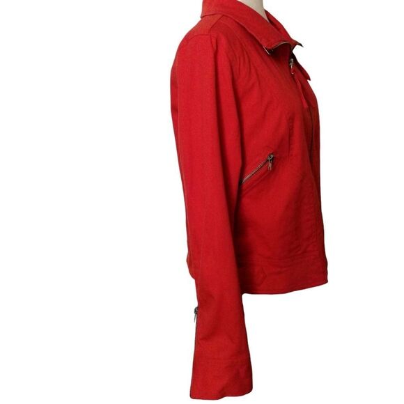 PATRICK CHRISTOPHER Cotton Jacket Orange Moto silver zipper pockets size Large - Picture 2 of 13